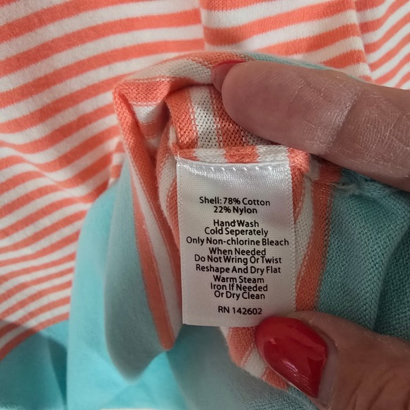 STS Sail to Sable Striped Long Sleeve Sweater Top Coral Aqua Size L - Picture 4 of 8